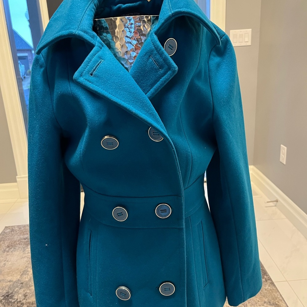 Kenneth Cole Reaction stunner peacock blue size medium pea coat style